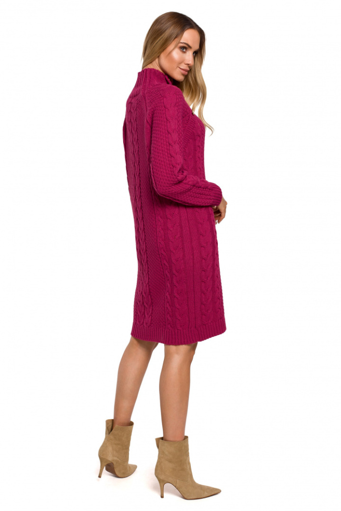 Sukienka Midi - Swetrowa Z Półgolfem Długi Rękaw - różowa